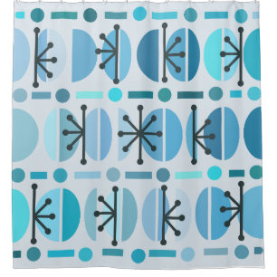 Rideaux De Douche Boho Retro Bowls Lignes Turquoise