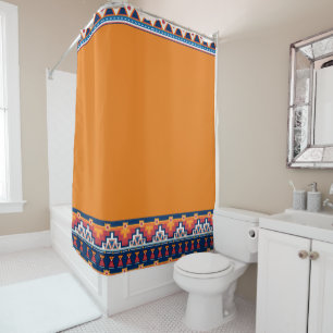 Rideaux De Douche Boho Sud-Ouest Orange Blue Native Style Motif