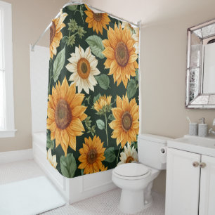 Rideaux De Douche Boho Terracotta Vintage Motif tournesol