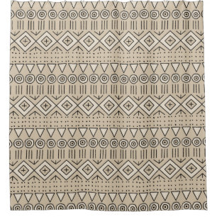 Rideaux De Douche Boho Tribal Mudcloth Motif, Beige, Noir, Crème