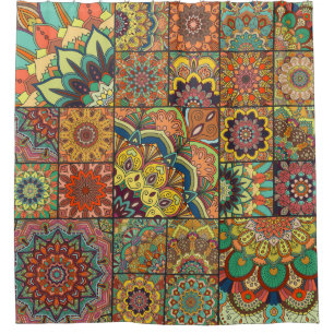 Rideaux De Douche Boho tuiles : patchwork coloré sans couture motif