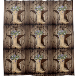 Rideaux De Douche bois de grange rustique fleur sauvage cowboy weste