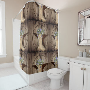 Rideaux De Douche bois de grange rustique fleur sauvage étoile occid