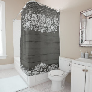 Rideaux De Douche Bois Rustique & Dentelle Blanche Fermette Lacy