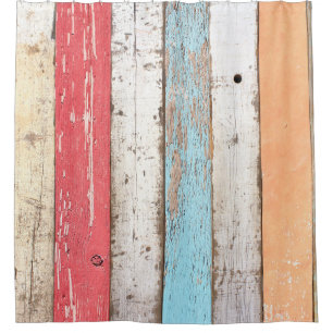 Rideaux De Douche Bois vintage : Texture criquée multicolore.