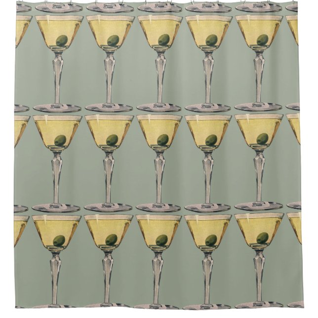Rideaux De Douche Boissons Vintage, Cocktail Martini Olive (Devant)
