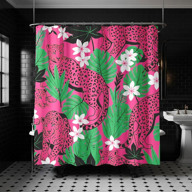 Rideaux De Douche Bold Hot Pink Leopard Tropical Jungle Seamless Pat (Créateur téléchargé)