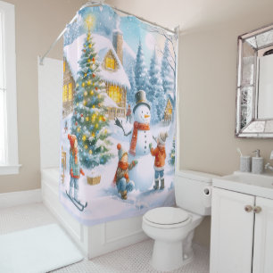 Rideaux De Douche Bonhomme de neige Noël Rétro 1950