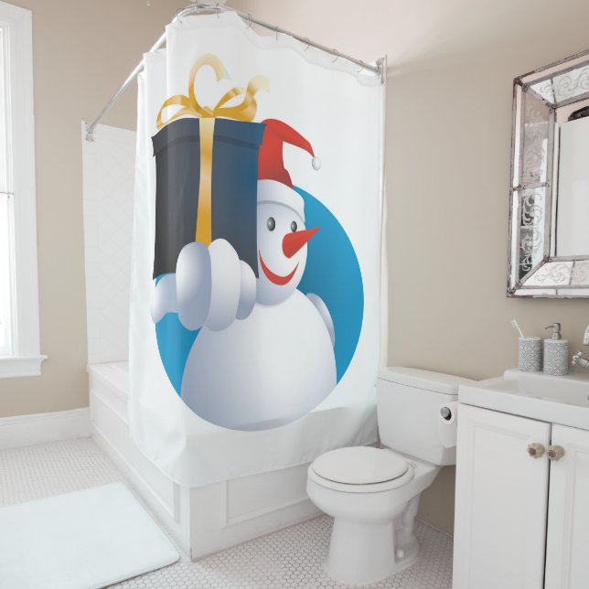 Rideaux De Douche Bonhomme de neige remet un cadeau... (En situation)