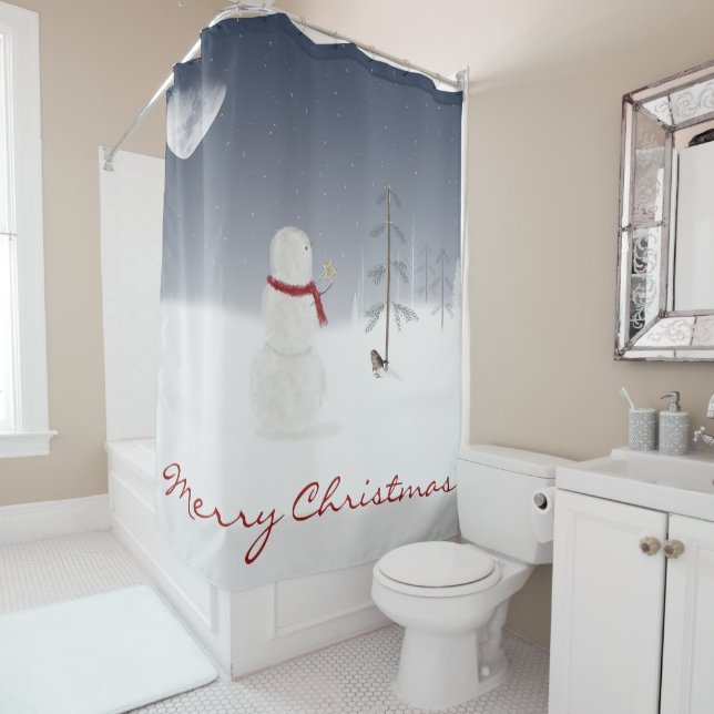 Rideaux De Douche bonhomme de Noël avec étoile d'or et lune (En situation)