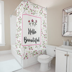 Rideaux De Douche Bonjour belles fleurs rose jolie