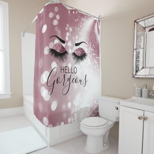 Rideaux De Douche Bonjour merveilleuse Parties scintillant Rose yeux (En situation)