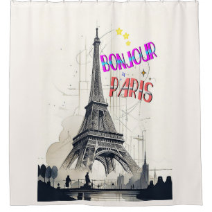 Rideaux De Douche Bonjour Paris coloré