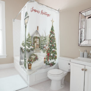 Rideaux De Douche Bonnes Fêtes Jardin victorien Scène de Noël