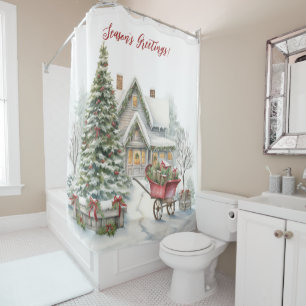 Rideaux De Douche Bonnes Fêtes Jardin victorien Scène de Noël