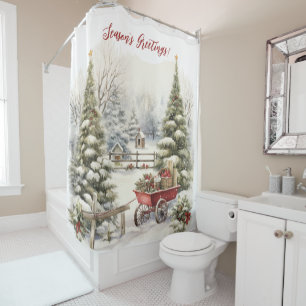 Rideaux De Douche Bonnes Fêtes Jardin victorien Scène de Noël