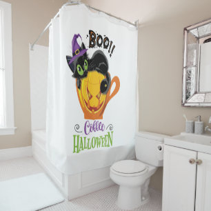 Rideaux De Douche Boo Black Cat, Scary Pumkin Coffee Halloween