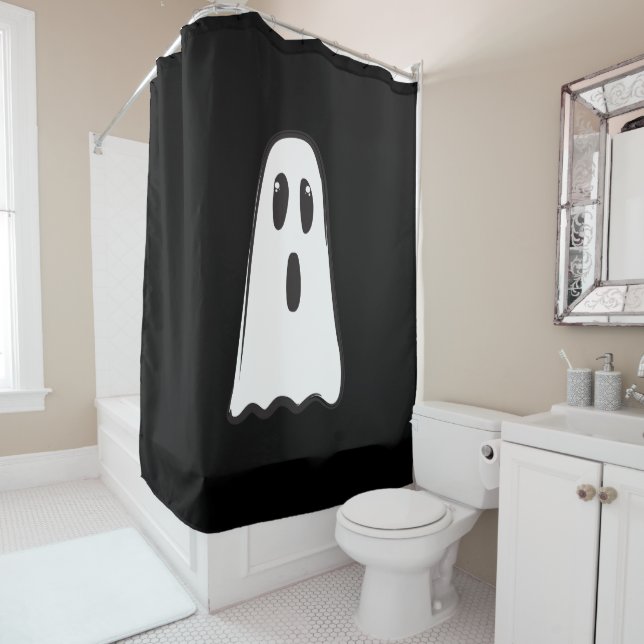 Rideaux De Douche BOO! Fantôme Mignon Halloween Noir Blanc (En situation)