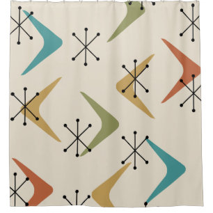 Rideaux De Douche Boomerangs du milieu du siècle Starbursts Multicol