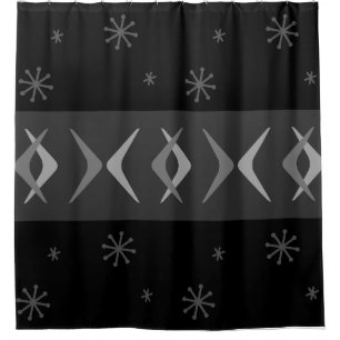 Rideaux De Douche Boomerangs modernes du milieu du siècle Noir