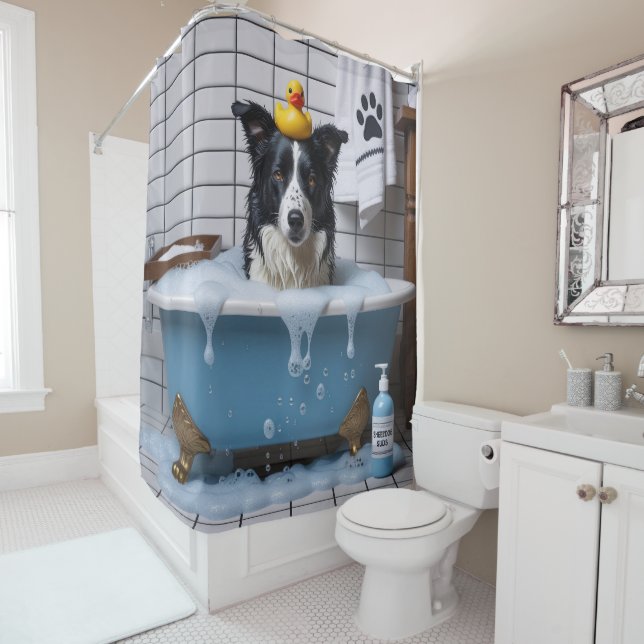 Rideaux De Douche Border Collie Brouillon Endormi Mignon Drôle (En situation)