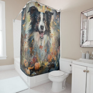 Rideaux De Douche Border Collie Halloween avec citrouilles effrayant