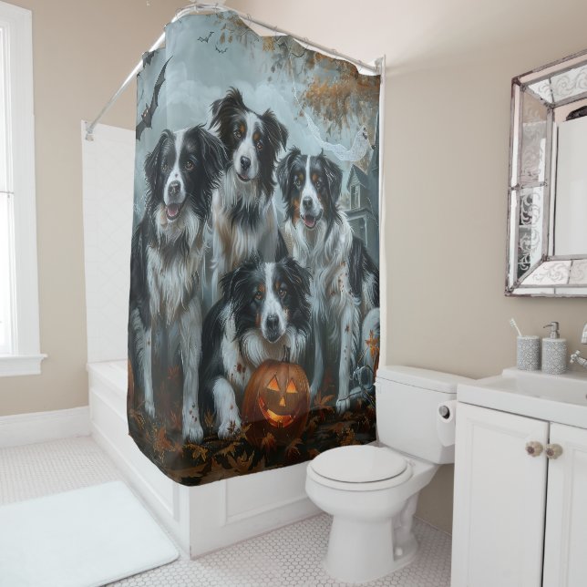 Rideaux De Douche Border Collie Nuit d'Halloween Délice Canin (En situation)
