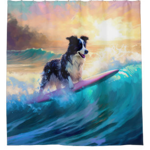 Rideaux De Douche Bordure Collie Beach Plage Plage Plage de surf Pei