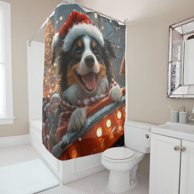 Rideaux De Douche Bordure Collie Dog Roller Dessous de verre Noël (En situation)