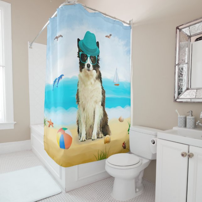 Rideaux De Douche Bordure Collie Dog sur la plage (En situation)