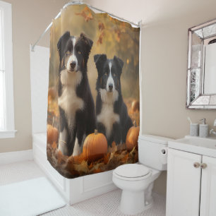 Rideaux De Douche Bordure Collie Puppy Automne Citrouille de plaisir