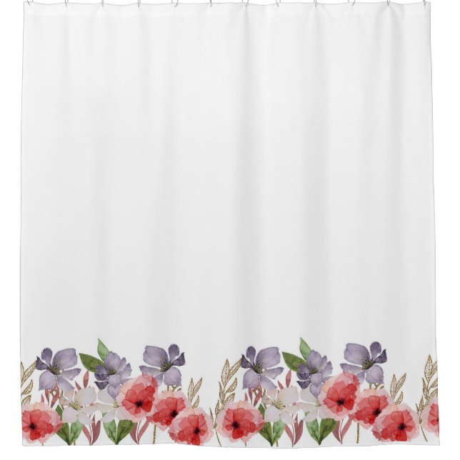 Rideaux De Douche Bordure de fleurs d'aquarelle rose et bleu (Devant)