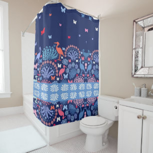 Rideaux De Douche Bordure de jardin papillon oiseau fleurs