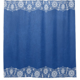 Rideaux De Douche Bordure en cuir bleu texture dentelle blanche