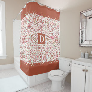 Rideaux De Douche Bordures en terre cuite damassé à paille monogramm