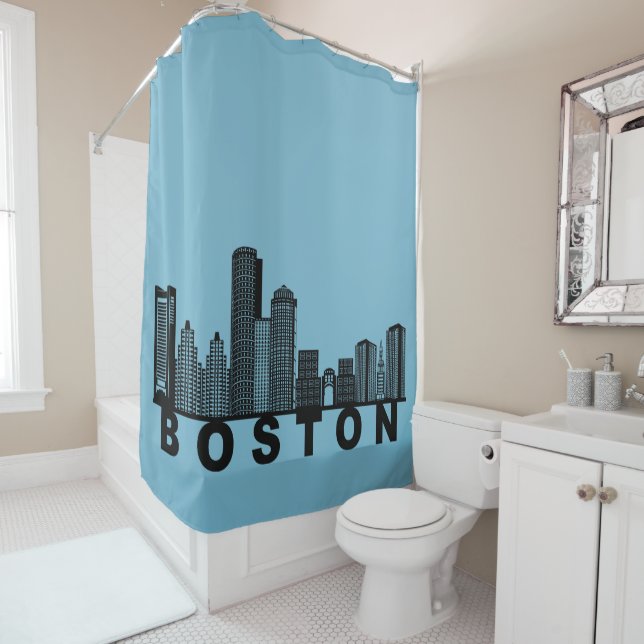 Rideaux De Douche Boston Skyline Silhouette  (En situation)