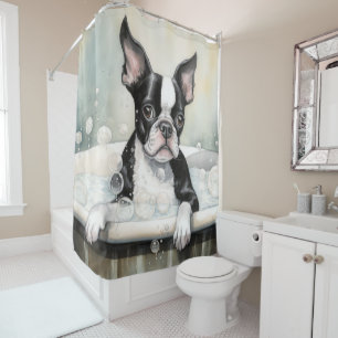Rideaux De Douche Boston Terrier Dans Bathbath Watercolor Chien Art