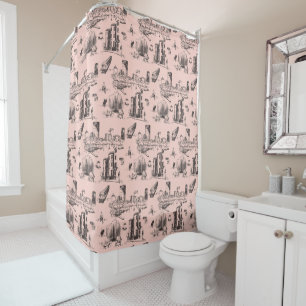 Rideaux De Douche Boston Toile rose et noir