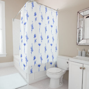 Rideaux De Douche Botanical Blue Floral Flowers Pattern Curtain