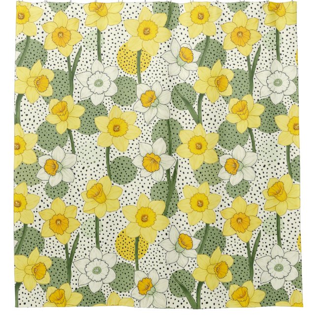 Rideaux De Douche Botanical Daffodil Floral Geometric Pattern (3) (Devant)