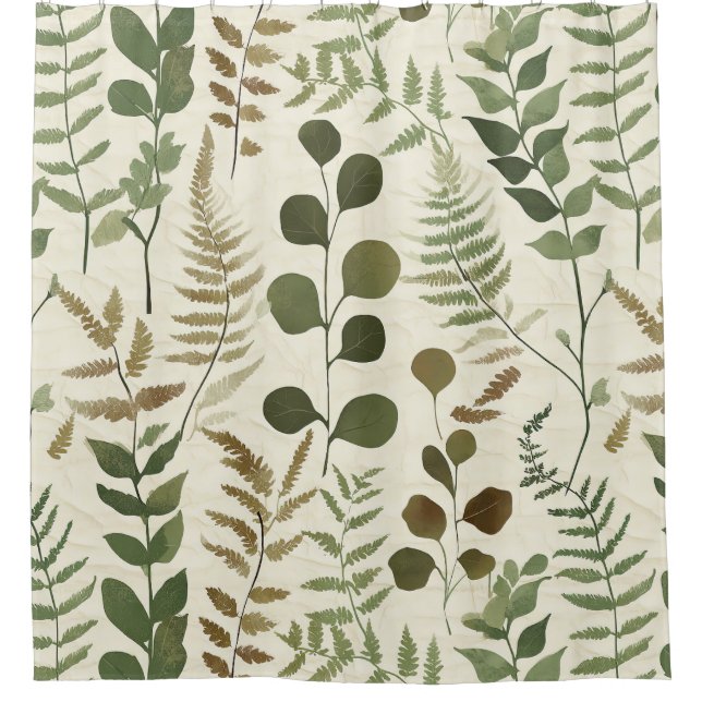 Rideaux De Douche Botanical Pressed Leaves Pattern – Fern Print (Devant)