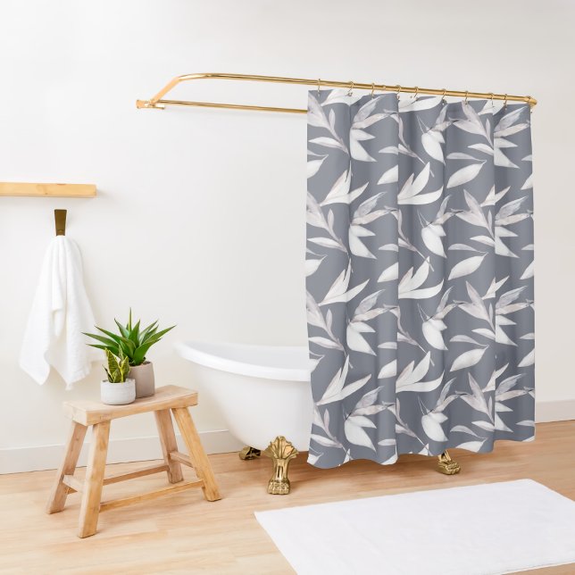 Rideaux De Douche Botanique feuille grise moderne (Créateur téléchargé)