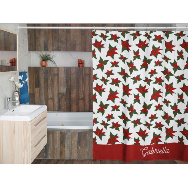Rideaux De Douche botanique florale rouge de Noël (Créateur téléchargé)