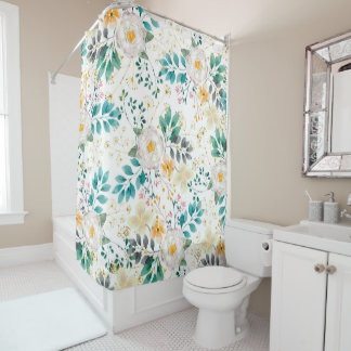 Rideaux De Douche Botanique rose turquoise blanc orangé