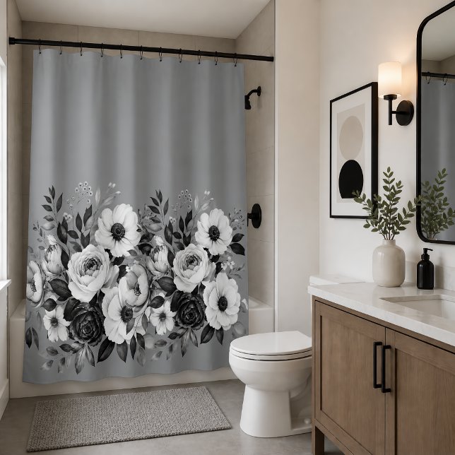 Rideaux De Douche Botaniques monochromes minimalistes (Créateur téléchargé)
