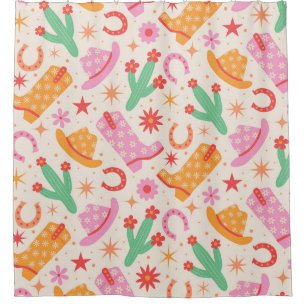 Rideaux De Douche Bottes et chapeaux de cowgirl groovy avec motif de