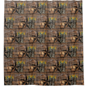 Rideaux De Douche Bottes Russe Texas Star Western Pistol Cowboy