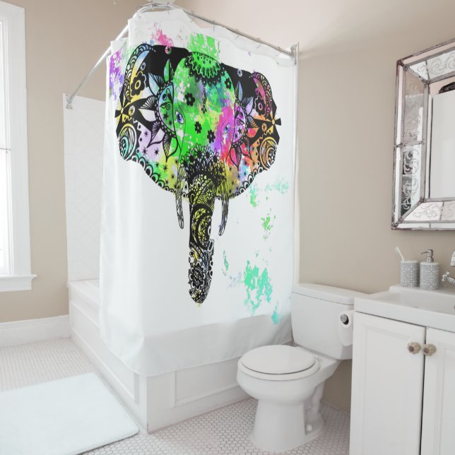Rideaux De Douche Bouchon de peinture moderne à l'éléphant mandala a (En situation)