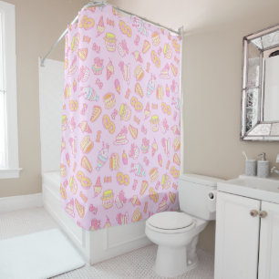 Rideaux De Douche Boulangerie douce et boissons rose