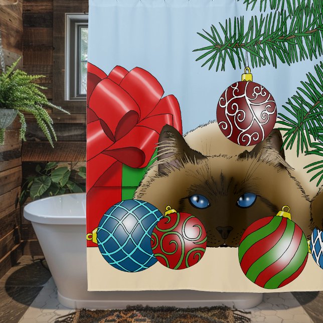 Rideaux De Douche Boule de Noël Chat siamois Drôle (Créateur téléchargé)